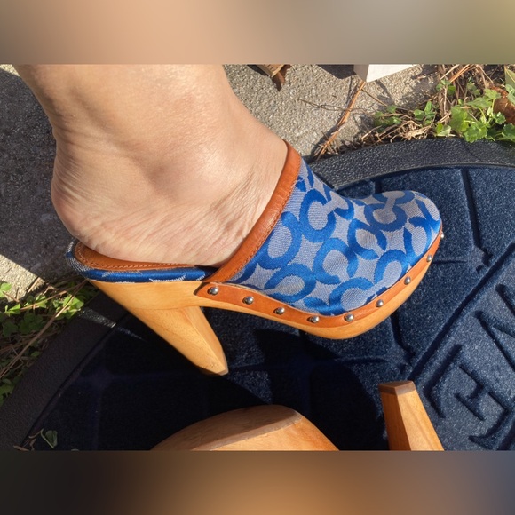 COACH Bacall Blue High Heels Clogs Wooden Platforms
Sz. 7.5 B - Picture 5 of 10